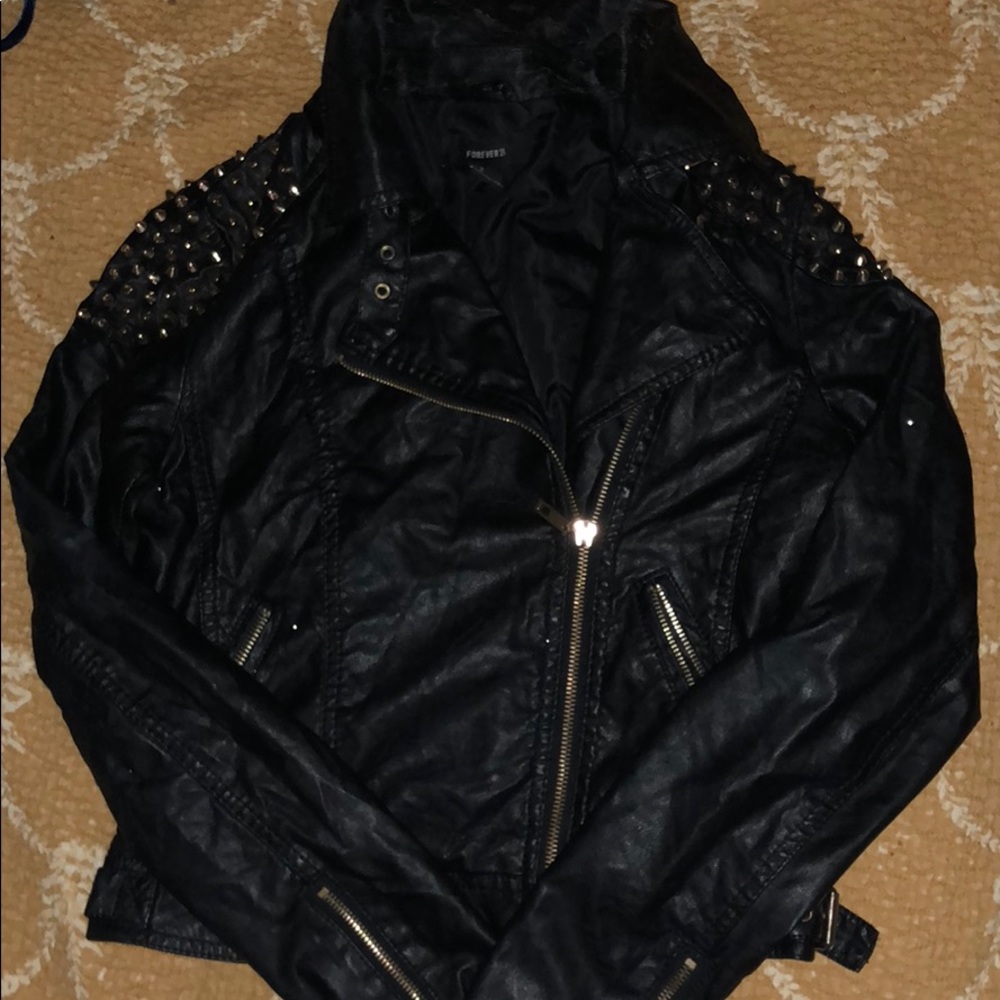 black leather jacket with lots of gold detail!!